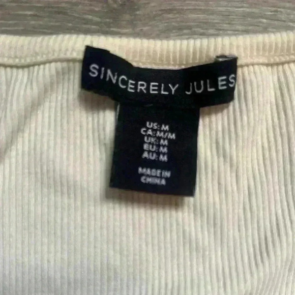 Sincerely Jules Cream Long Sleeve Ribbed Crop Top with Boning Size M - Picture 3 of 6
